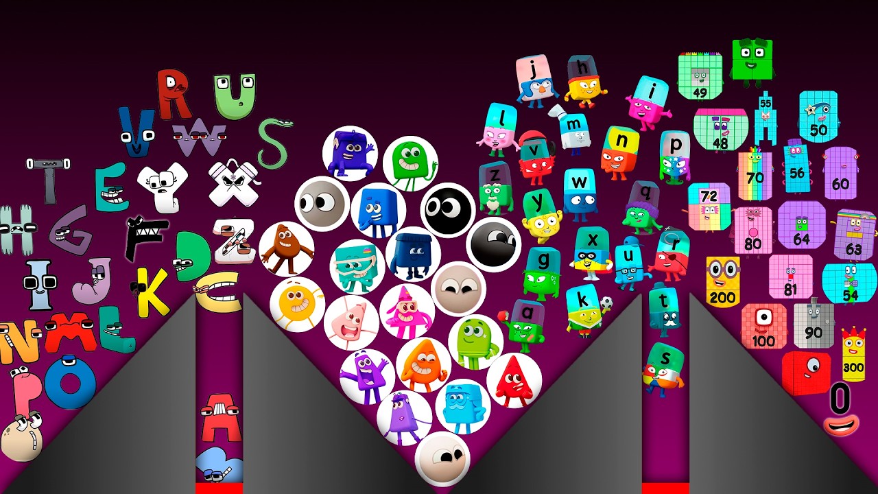 NUMBERBLOCKS VS ALPHABET LORE VS ALPHABLOCKS VS WONDERBLOCKS Marble Race Tournament in Algodoo