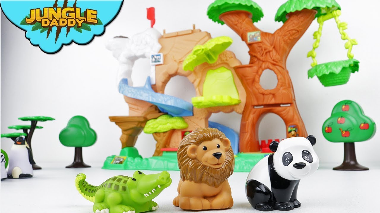 Learn Forest Animals for kids - Wild Safari Tree Little People Zoo talkers sounds