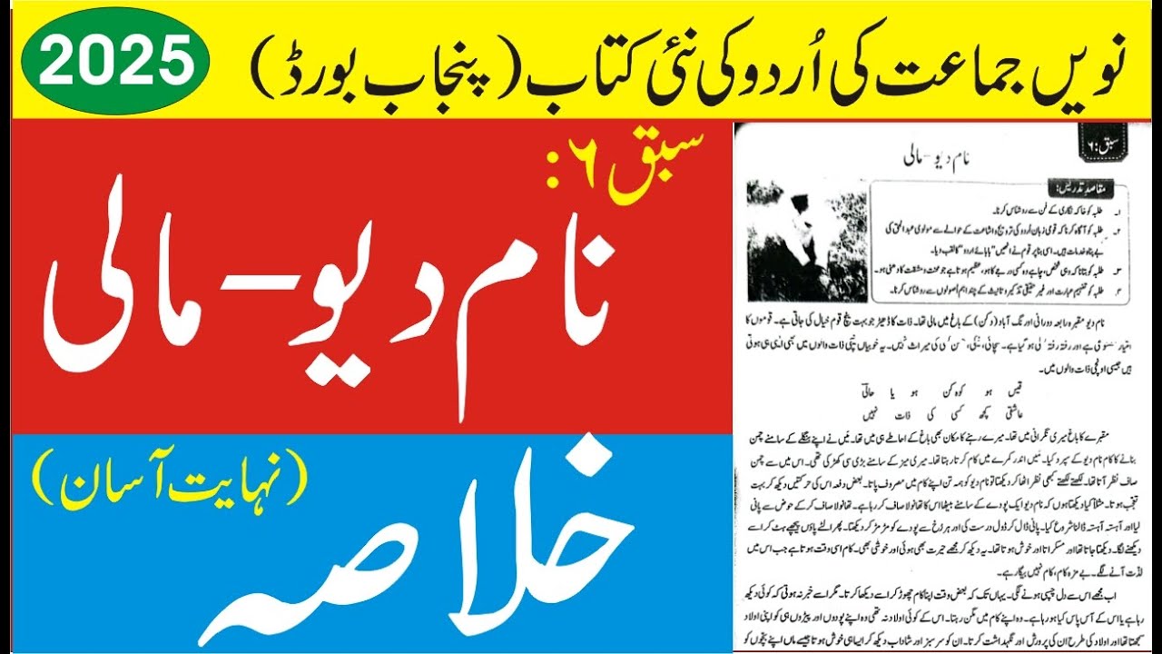 Naam Dev Maali Ka Khulsa (Unit 6, 9th Class New Urdu Book of Punjab Board 2025)|نام دیو-مالی خلاصہ