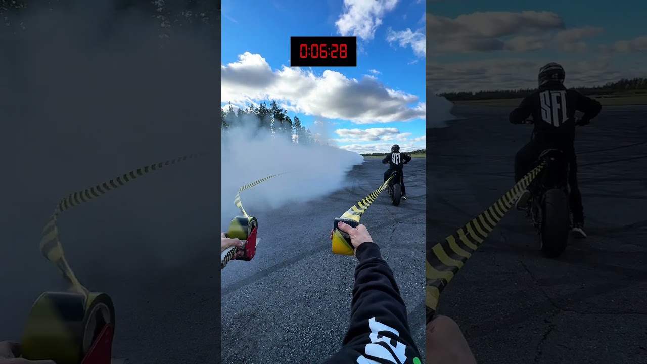 Car vs bike. Which one won? (Epic fail to broke both of tapes) 😆 🏎️ Kaukonen