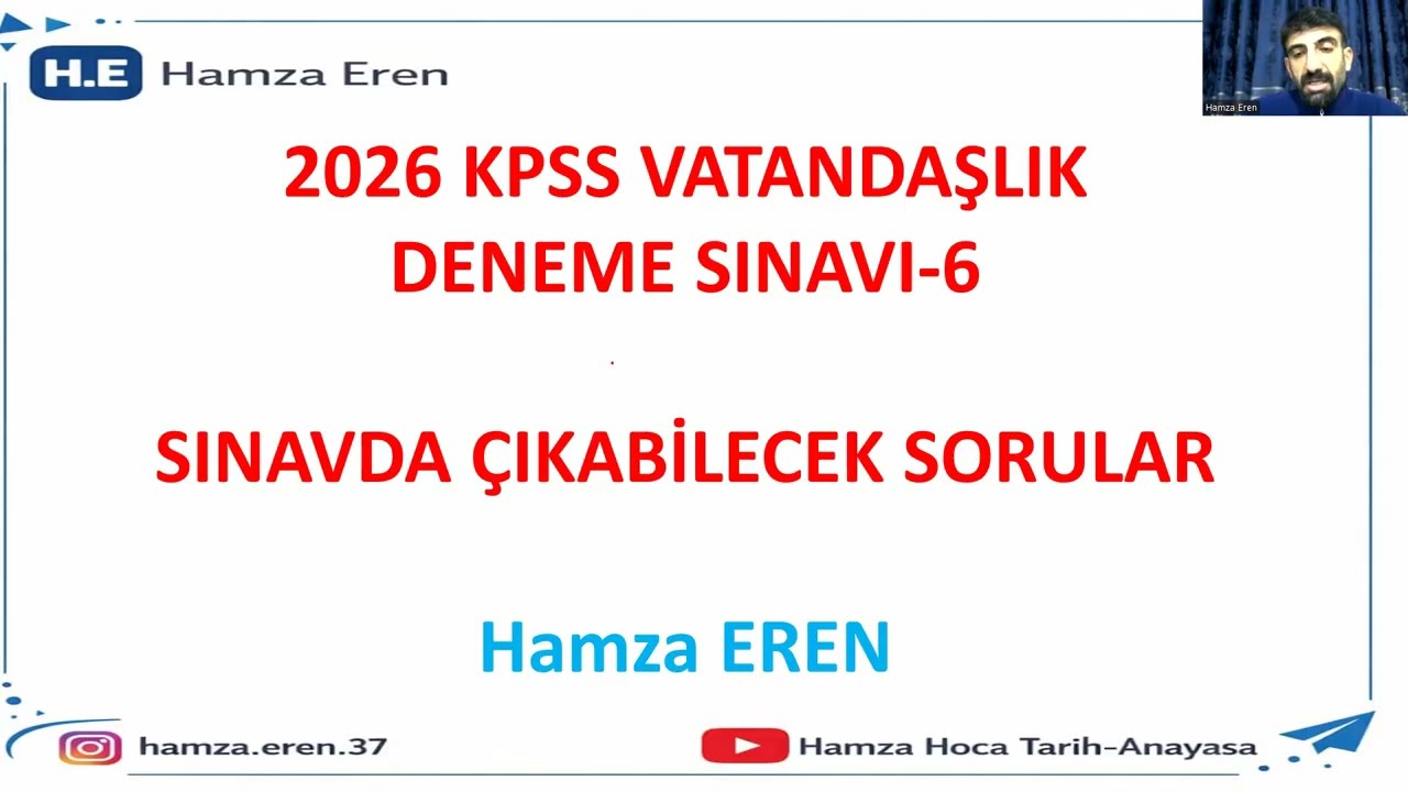 2026 KPSS VATANDAŞLIK DENEME SORU ÇÖZÜMÜ- 6 SINAVDA ÇIKABİLECEK SORULAR- Hamza EREN 