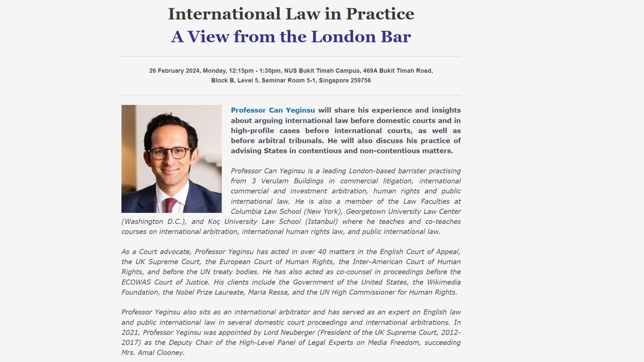 International Law in Practice - A View from the London Bar, by Professor Can Yeginsu.