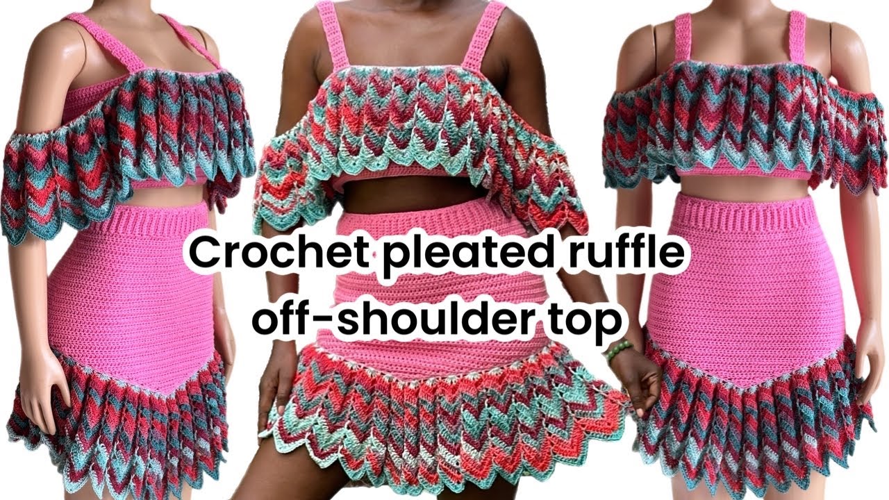 Crochet pleated ruffle off-shoulder top tutorial