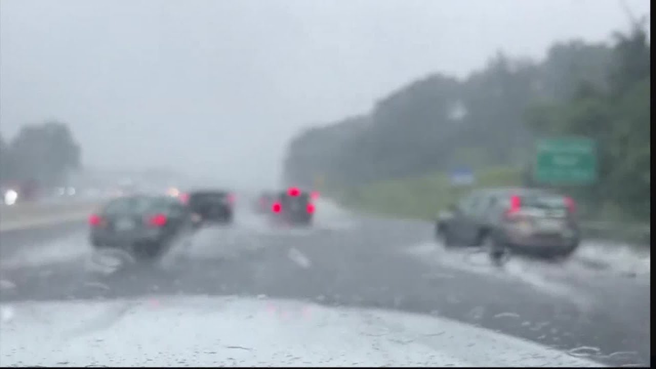 Flooding on I-95 in Newton, Mass.