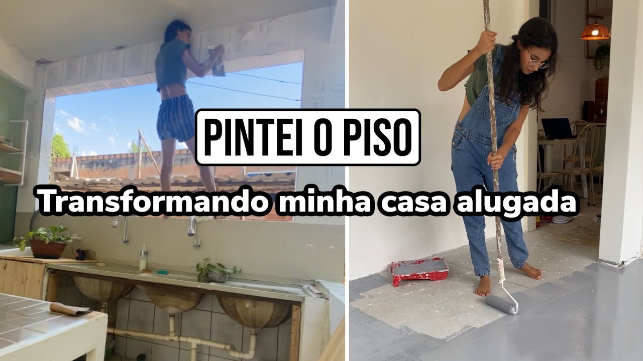 REFORMA: PINTEI O PISO E A MÁQUINA, FIZ ARMÁRIO, PASSEI CIMENTO QUEIMADO