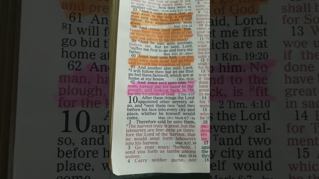 luke 9:62 No man,having put his hand to the plough, and looking back, is fit for the Kingdom of God