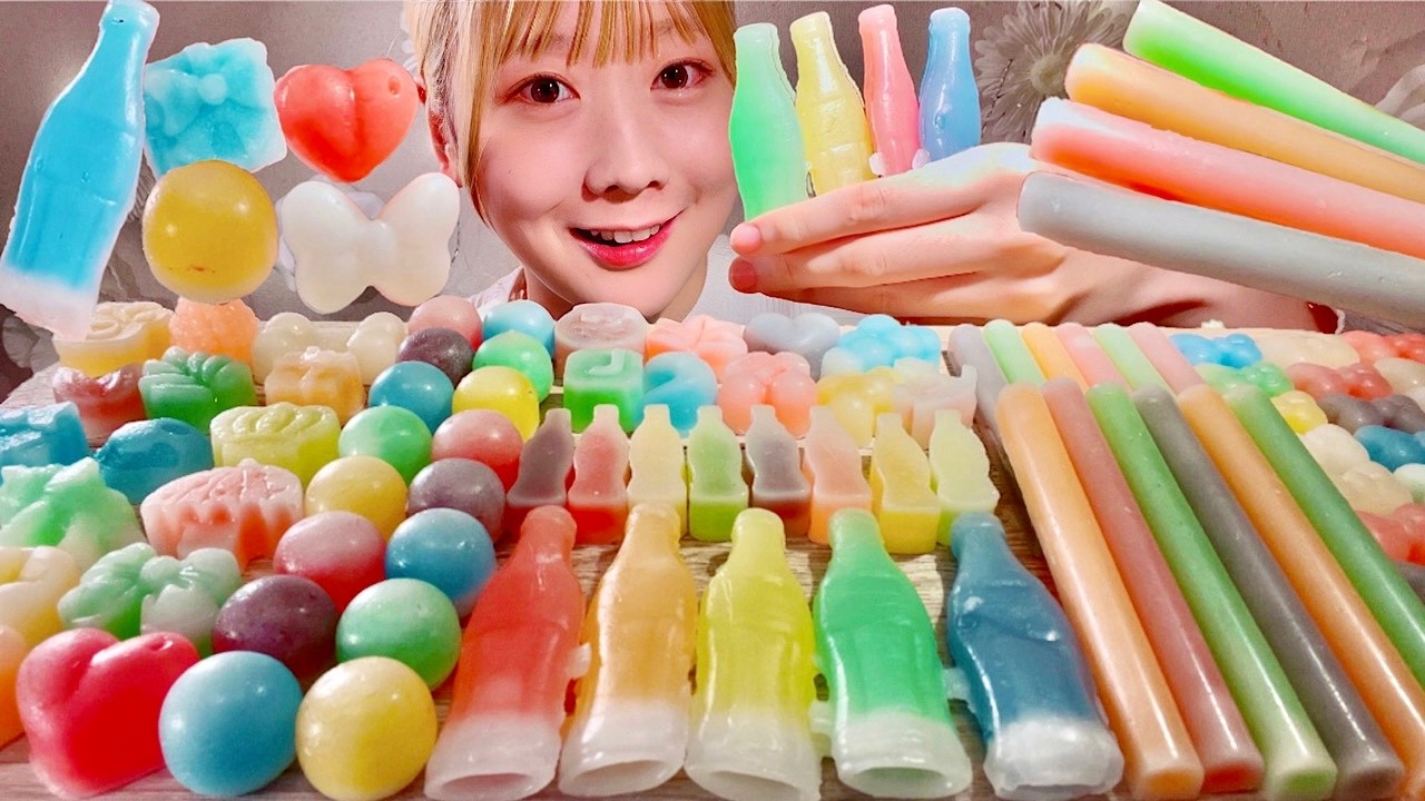 ASMR конфеты из восковой бутылки【русские субтитры】【Mukbang/ Eating Sounds】