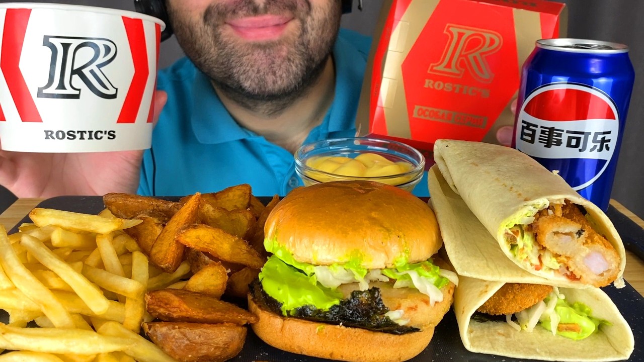 ASMR EATING FAST FOOD | JAPANESE WASABI CRAB BURGER, WASABI SHRIMP ROLL & FRIES | KFC RUSSIA MUKBANG