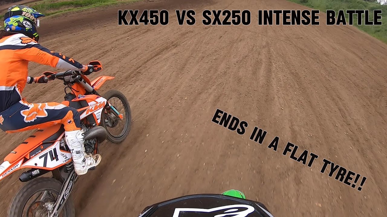 KX450 VS SX250 BATTLE AT MILDENHALL MX (ENDS WITH A FLAT TYRE)