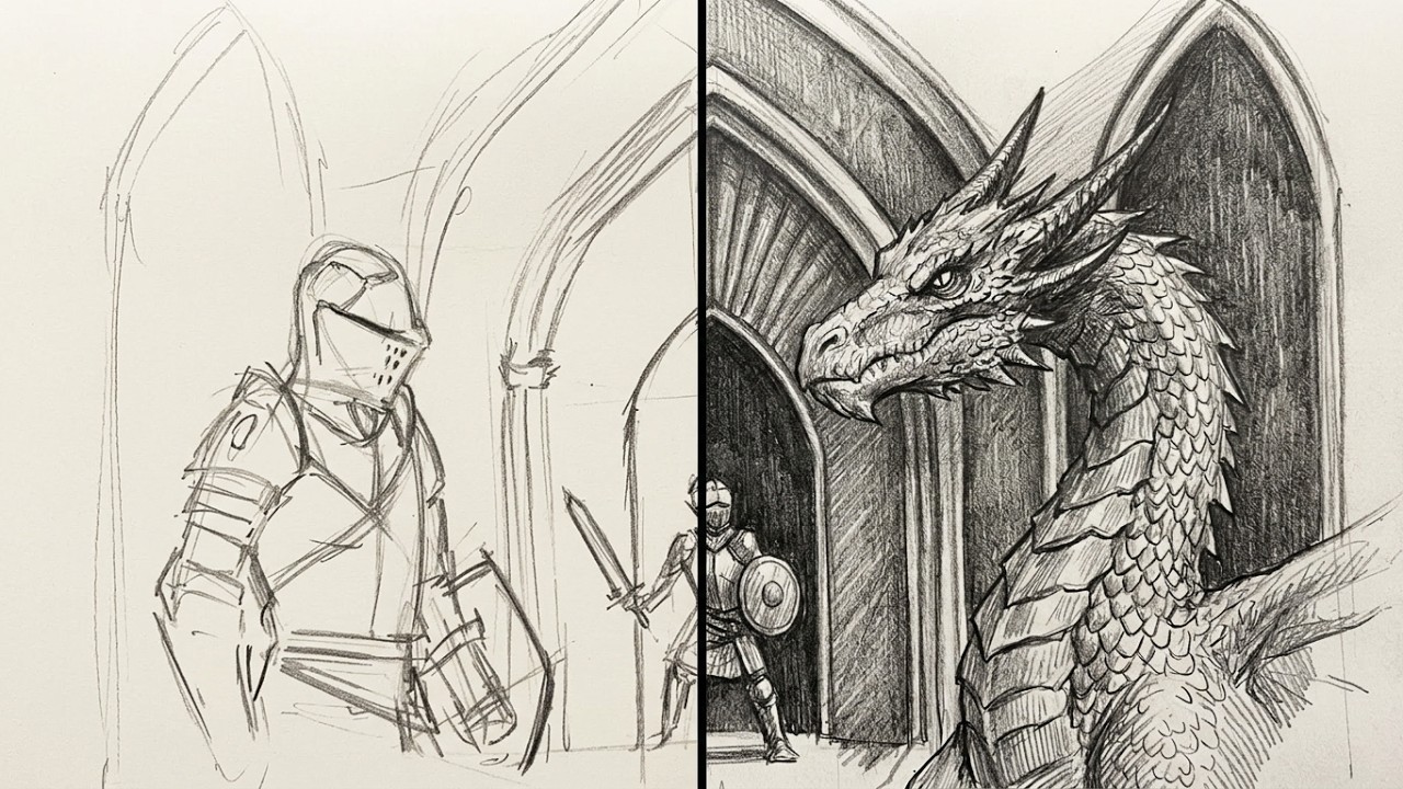 🐉 How to Draw a Knight vs Dragon | Epic Fantasy Pencil Drawing Timelapse
