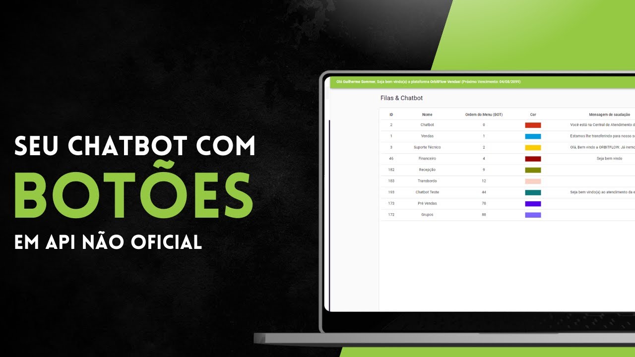 Chatbot com bot&otilde;es na Orbitflow