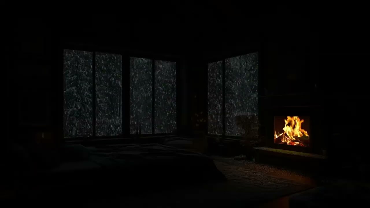 Snowstorm and Fireplace Sounds   Blizzard Night Ambience for Deep Sleep, Relaxation & Study