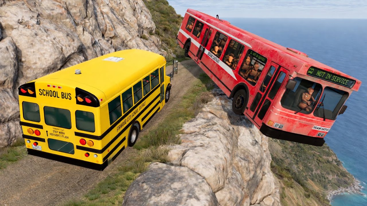 BeamNG.drive | Deadly School Bus vs Cliff Drops 😱 #253