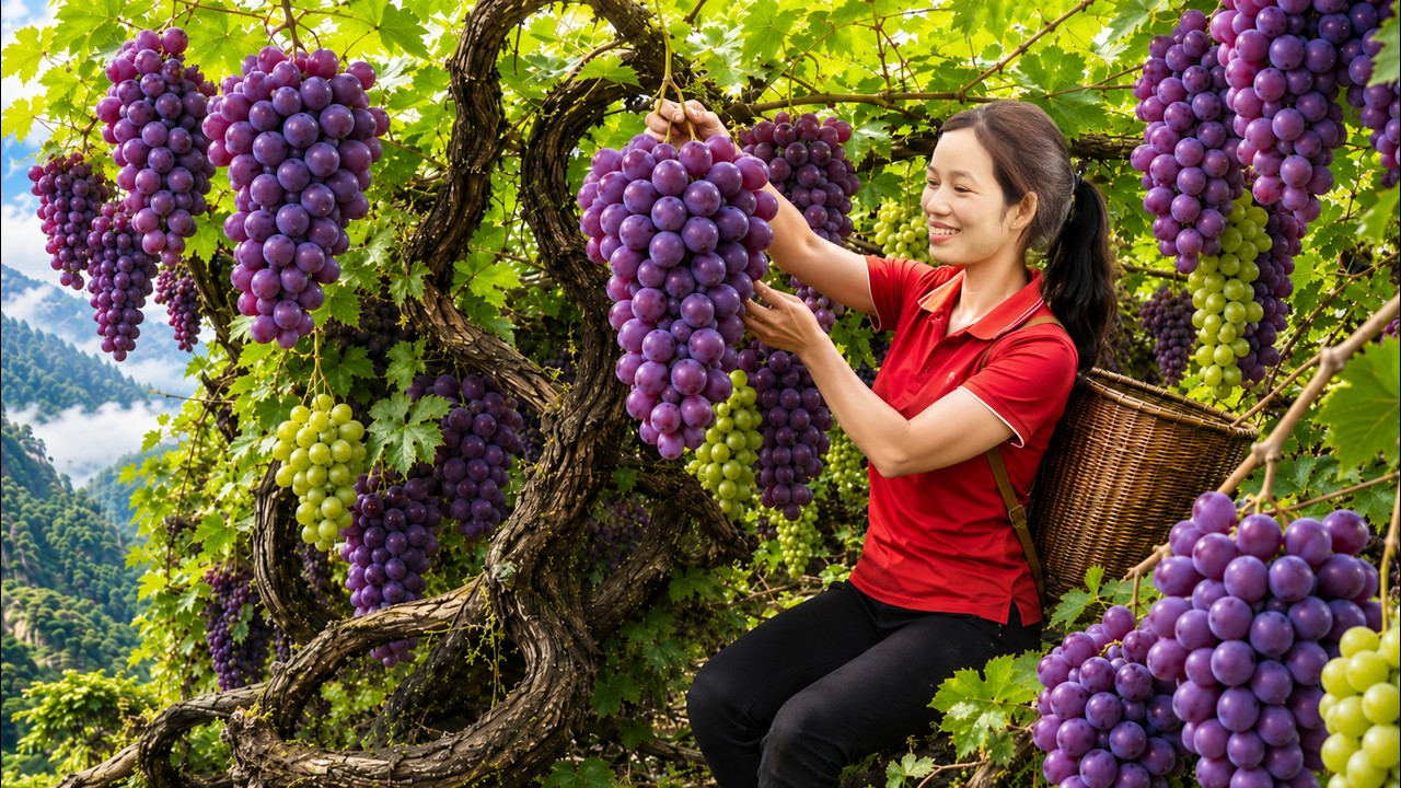 Harvesting Giant Purple & Green Grapes | How to Making High-Quality Grape Wine