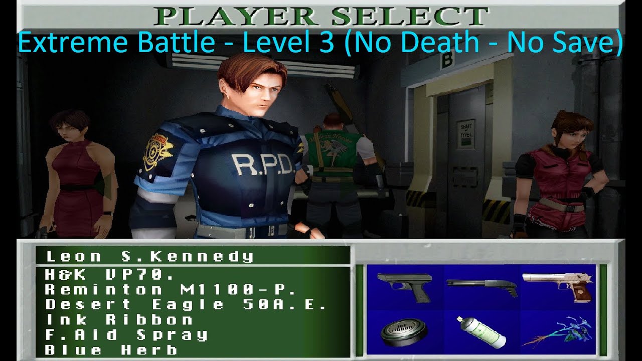 Resident Evil 2 (1998) PS1 HD - Extreme Battle Level 3, Leon (No Death - No Save)
