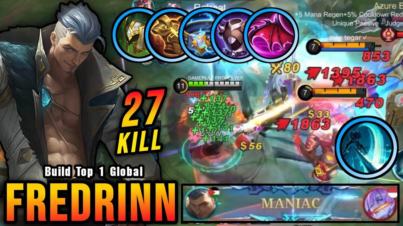 27 Kills + MANIAC!! Tanky META Build Fredrinn MVP 18.5 Points!! - Build Top 1 Global Fredrinn ~ MLBB