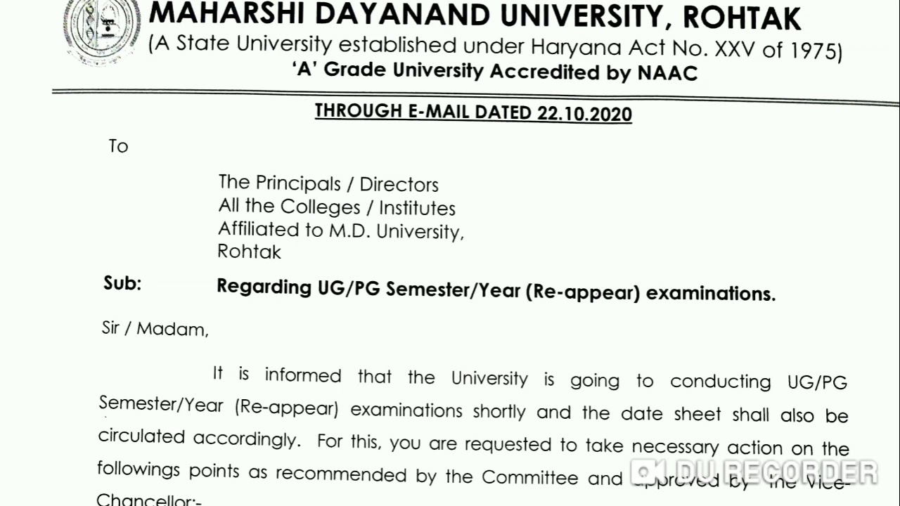 MDU OFFICIAL NOTIFICATION REAPPEAR EXAM 2020 | REAPPEAR EXAM UG PG | DATE SHEET | SYLLABUS | OFFLINE
