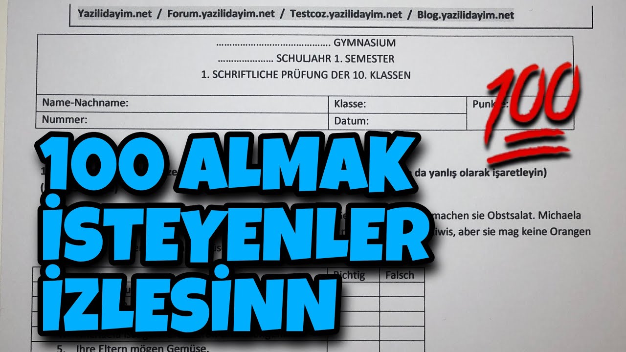 10.Sınıf Almanca 1.Dönem 1.Yazılı
