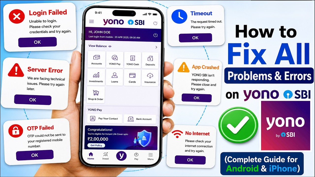 YONO SBI App Not Working? Fix All Errors (Login, OTP, Server, Timeout, Crashes & More)