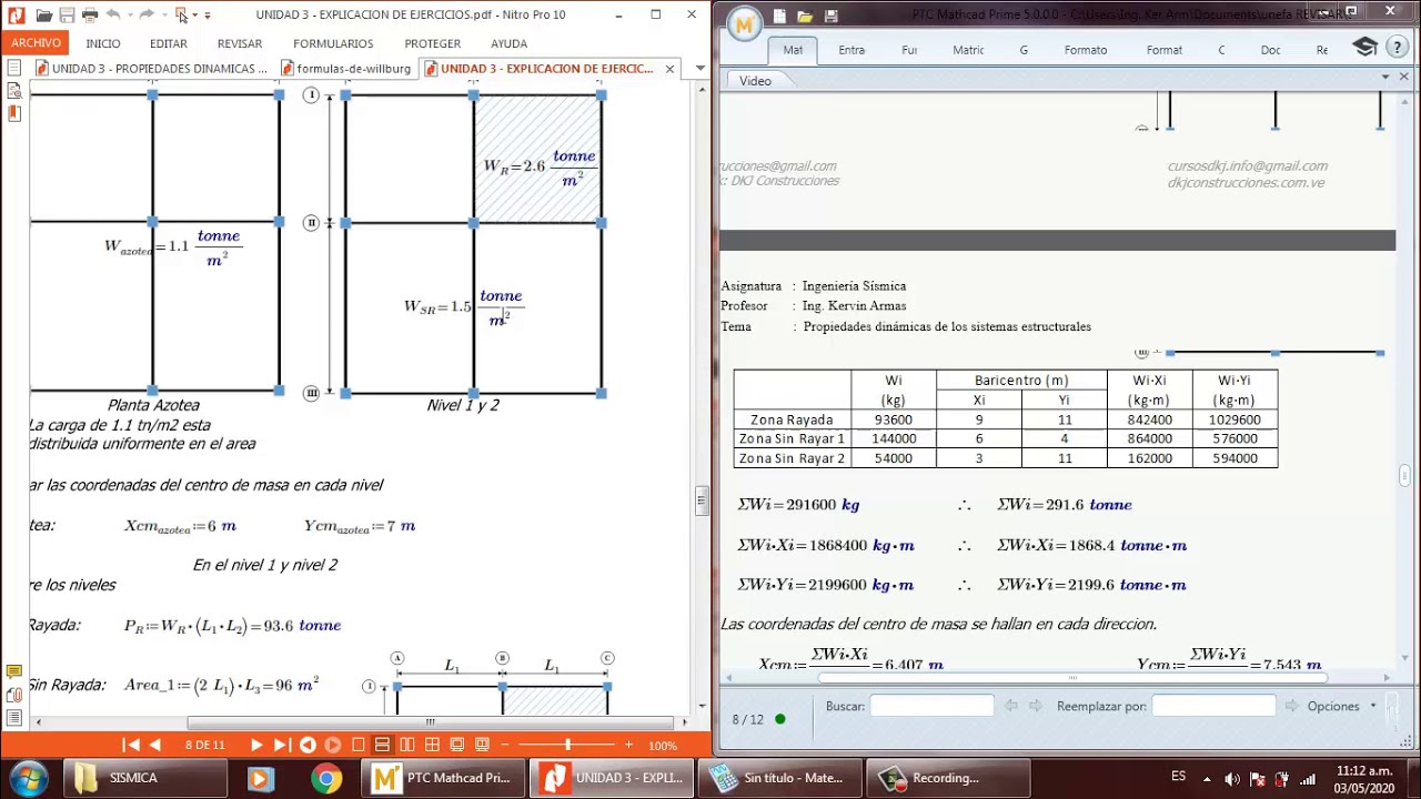 CALCULO DE CENTRO DE MASA, CORTE Y RIGIDEZ DE UNA EDIFICACIÓN DE 3 NIVELES. (CLASE 02)