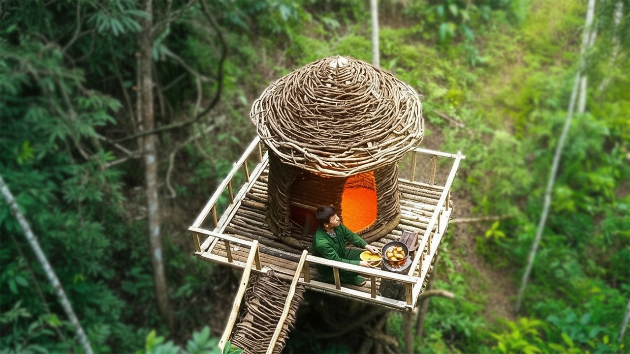 10 Days in My Dream Treehouse in the Jungle, Solo Bushcraft, Cooking, Overnight