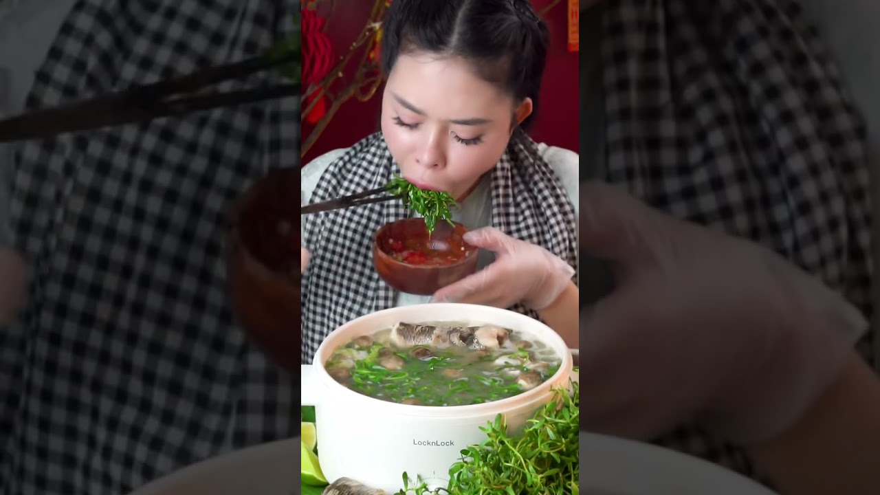 Mukbang Cháo cá lóc nhúng rau đắng miền tây #Mukbang #vivithichan 
