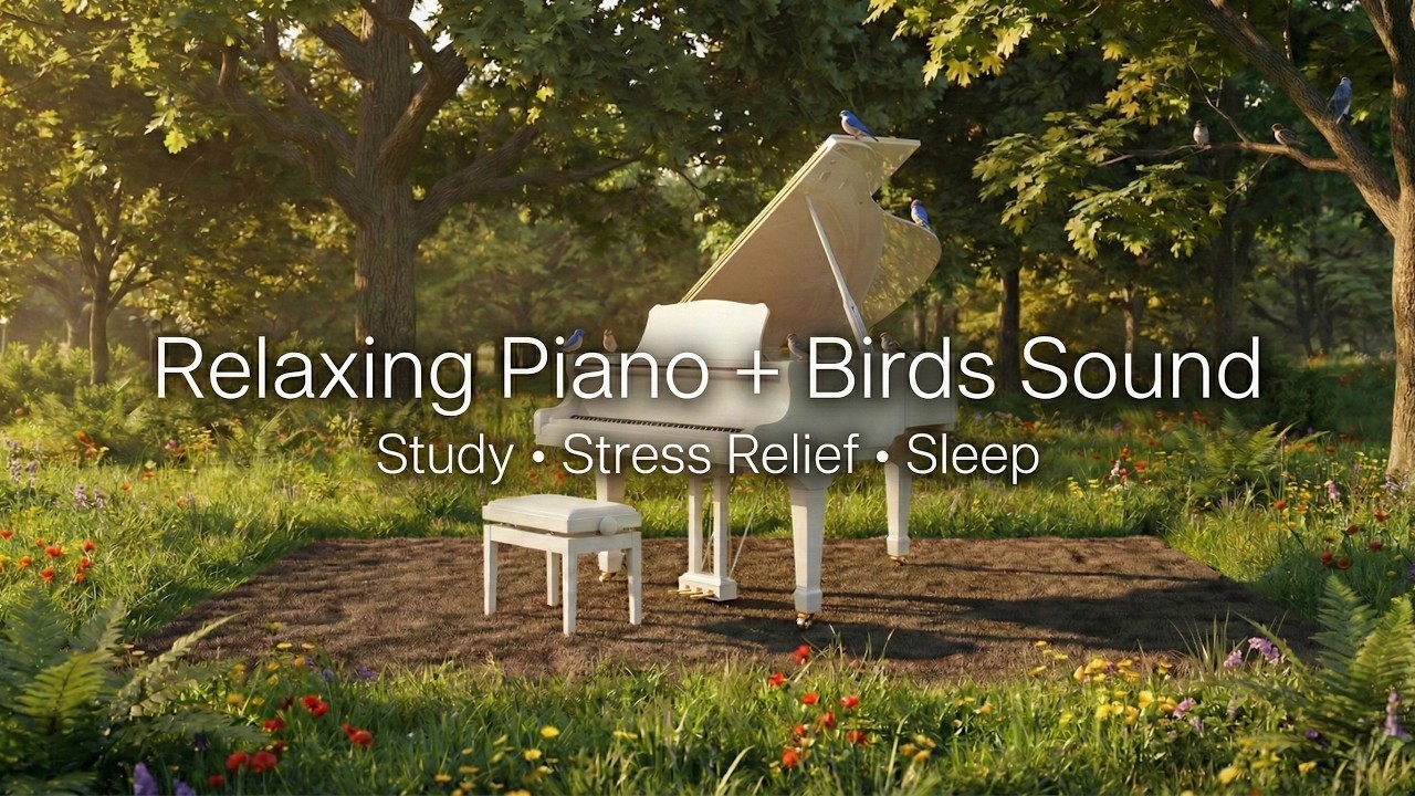 Relaxing Piano Music & Birds Sound 🌿 Forest Meadow Ambience for Study, Stress Relief, Sleep