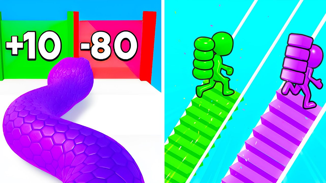 Snake Run Race VS Bridge Race 🐍🌉 All Levels Max Update Walkthrough Mobile NEW Gameplay S8RX