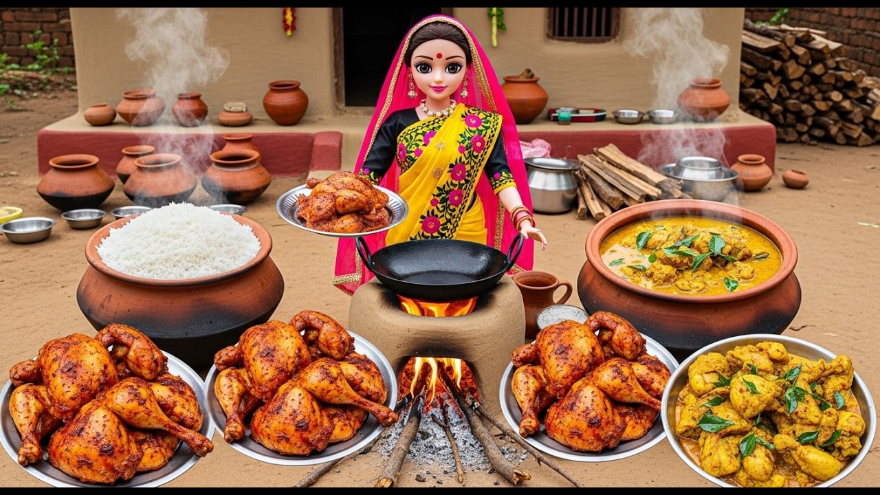 Miniature Doll Makes Giant Tandoori Chicken 🍗🔥 | Relaxing Tiny Kitchen Village Cooking ASMR