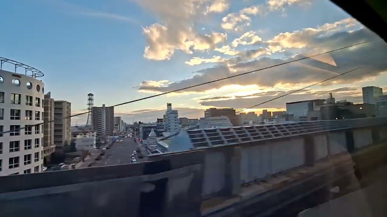 Sunsetting Japan from train - mountains -  Japan from train - Where? Doko desu ka?