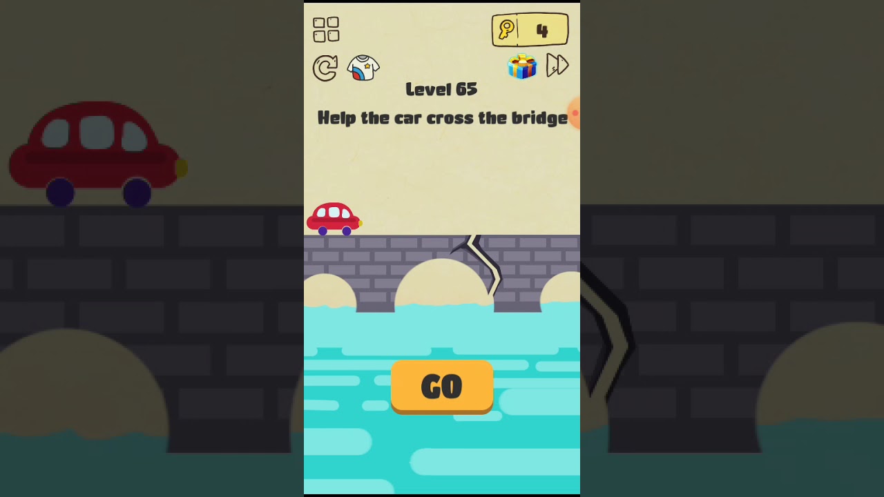 Brain crazy level 65 Help the car cross the bridge. Walkthrough