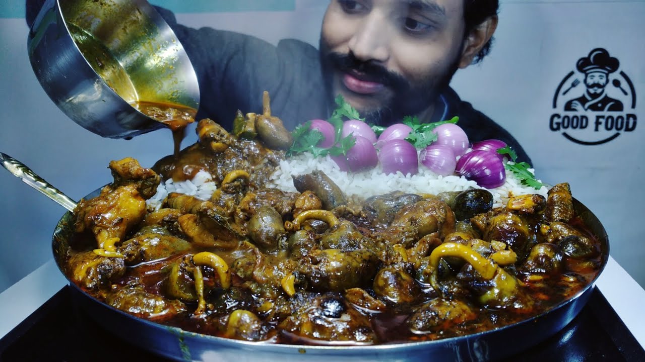Heavy Sizzling 🥵 Oily Chicken Hearts Curry Rice Eating | Chicken Parts Recipe Mukbang | Food Asmr