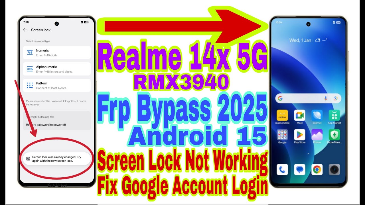 Realme 14x 5G (RMX3940) Android 15 Frp Bypass 2025/Screen Lock Not Working/Fix Google Account Login