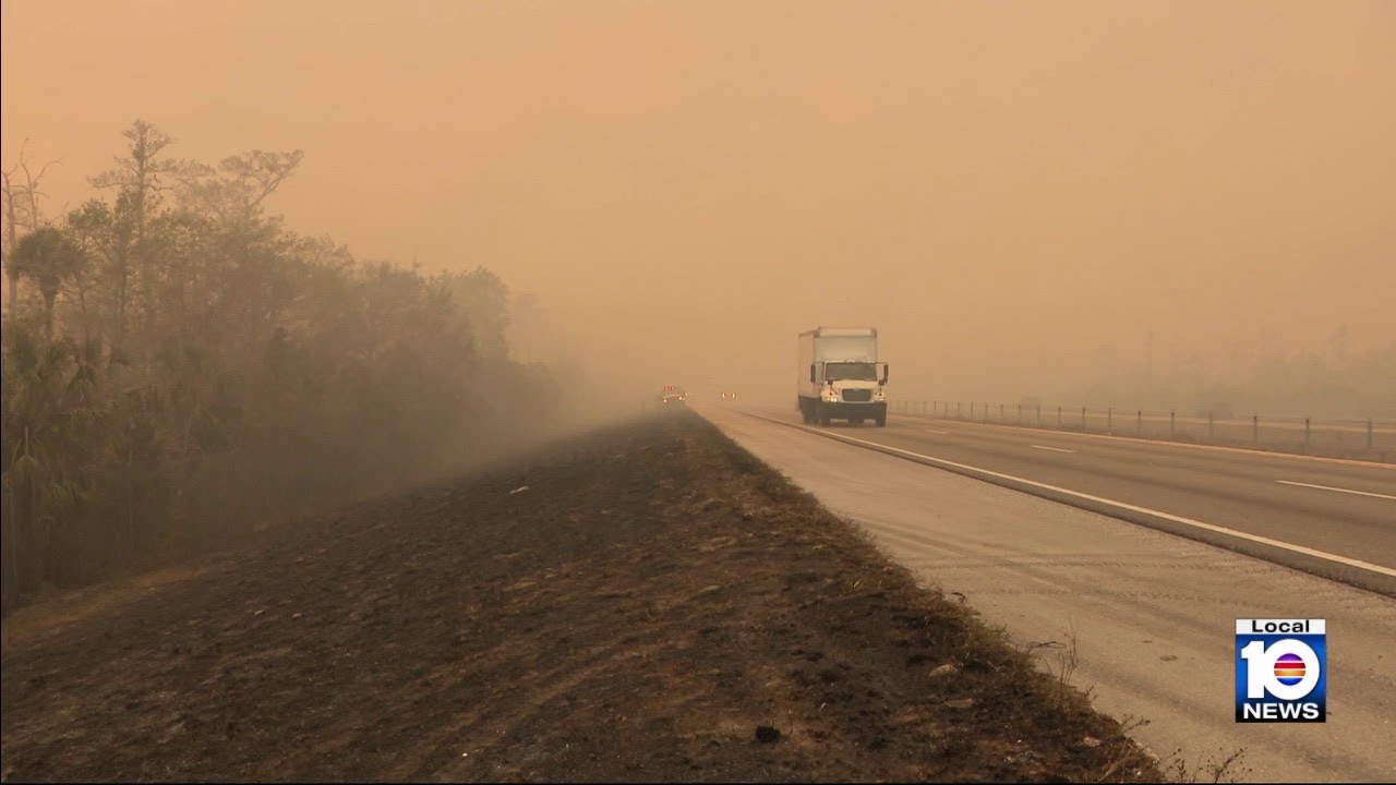 Smoke from Big Cypress wildfire covers Alligator Alley as crews fight to contain flames