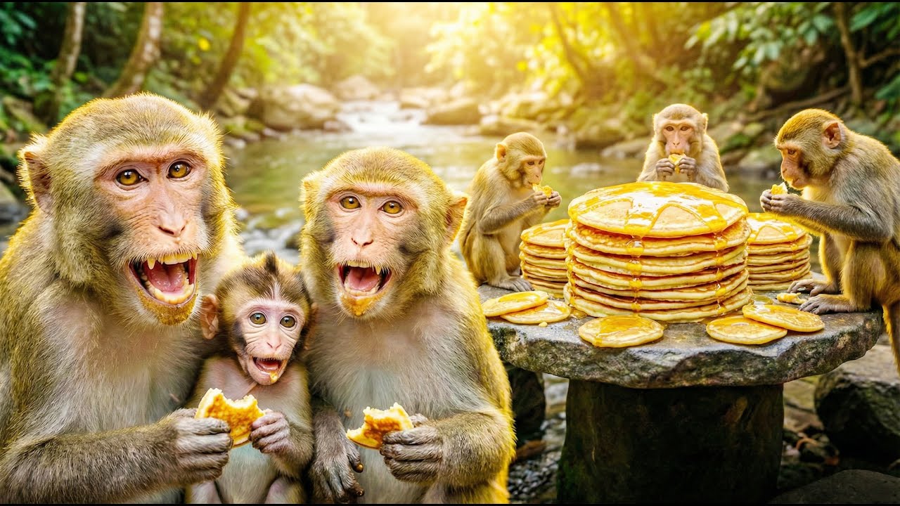 Monkeys Cook GIANT 50-Layer Pancake Mountain! (Wild ASMR)
