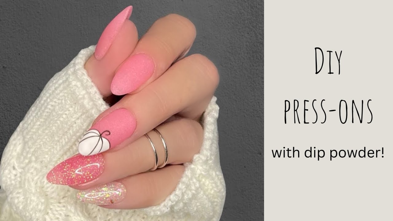 Press on nails with dip powder incl. application and pumpkin nail art!