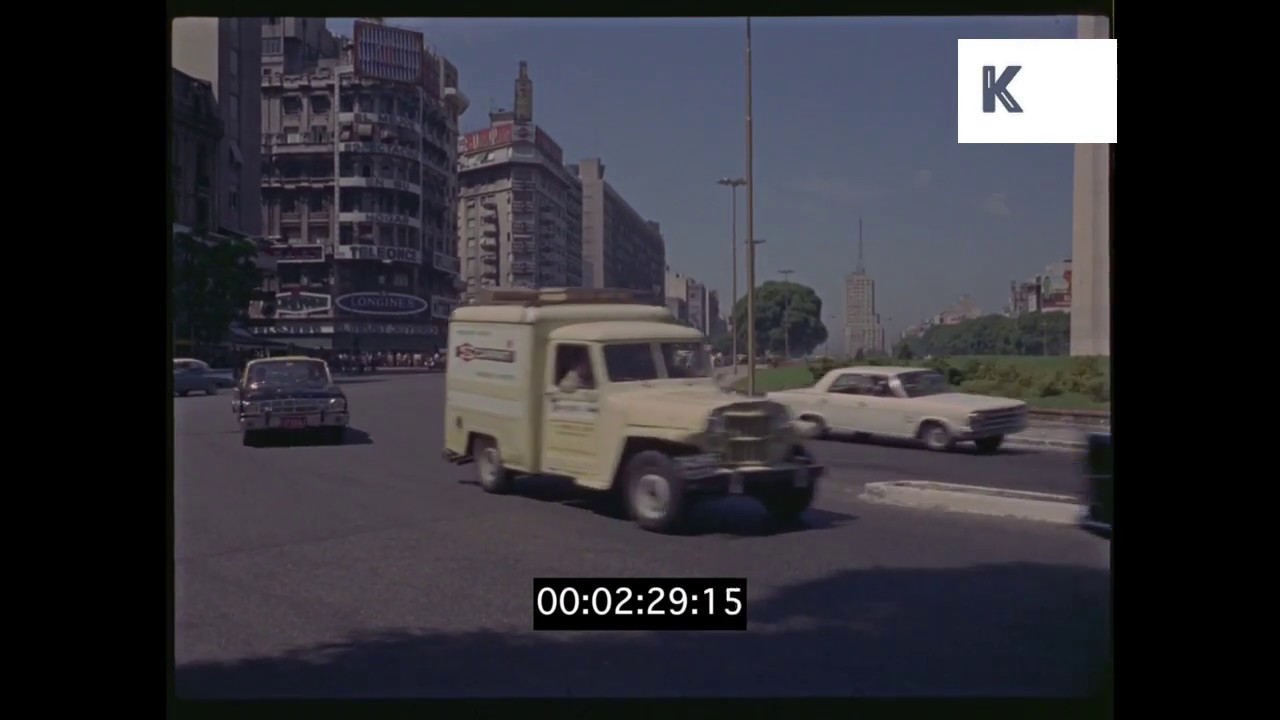 Traffic in 1960s Buenos Aires Argentina in HD from 35mm