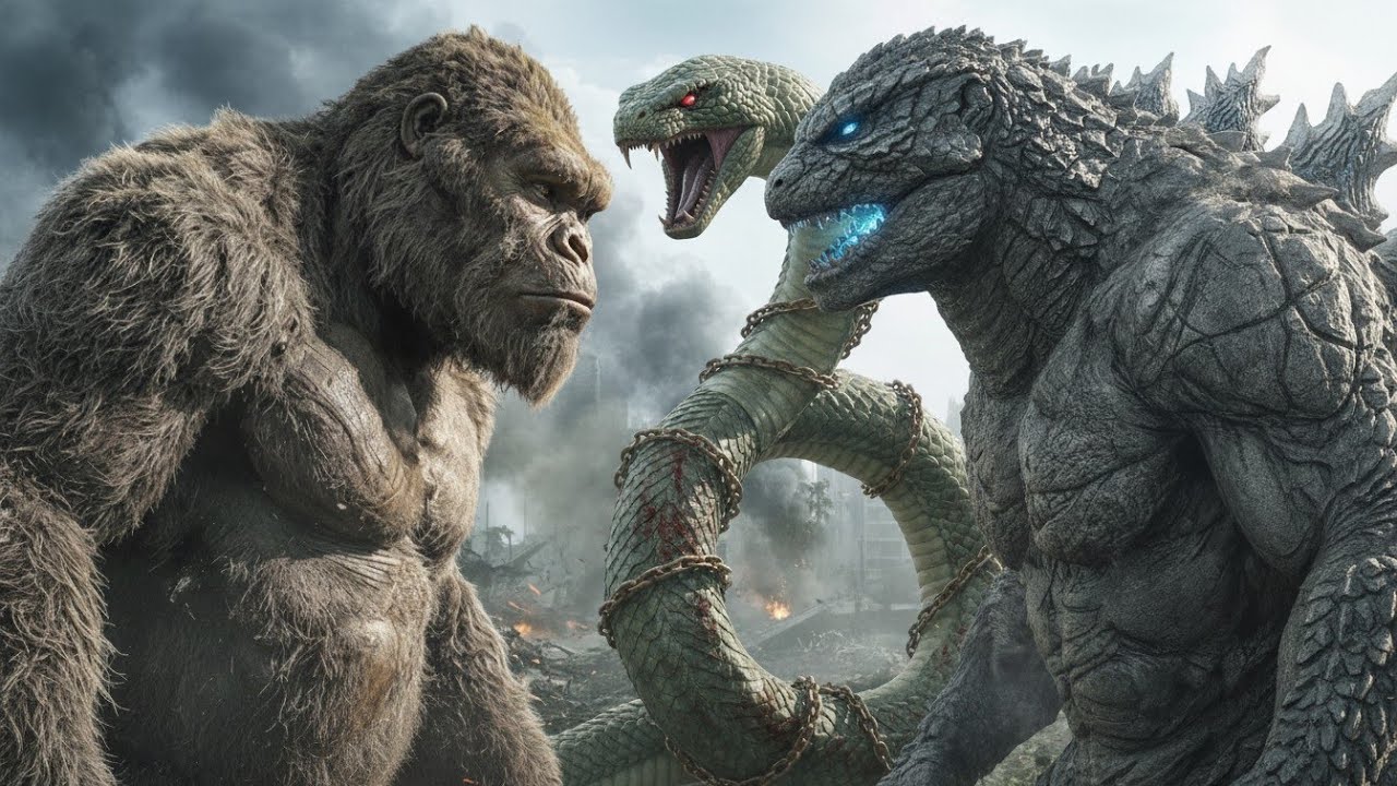 King Kong & Godzilla vs  Titanoboa | Ultimate Monster War  Fall of the City (4K Cinematic)
