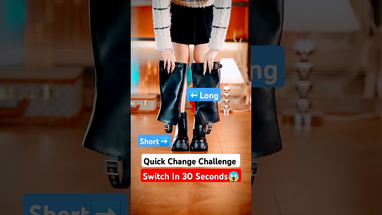 Quick Change Challenge: Quick Shoe Switch to Long Boots in 30 Seconds! 😱 #shoes #longboots #fashion