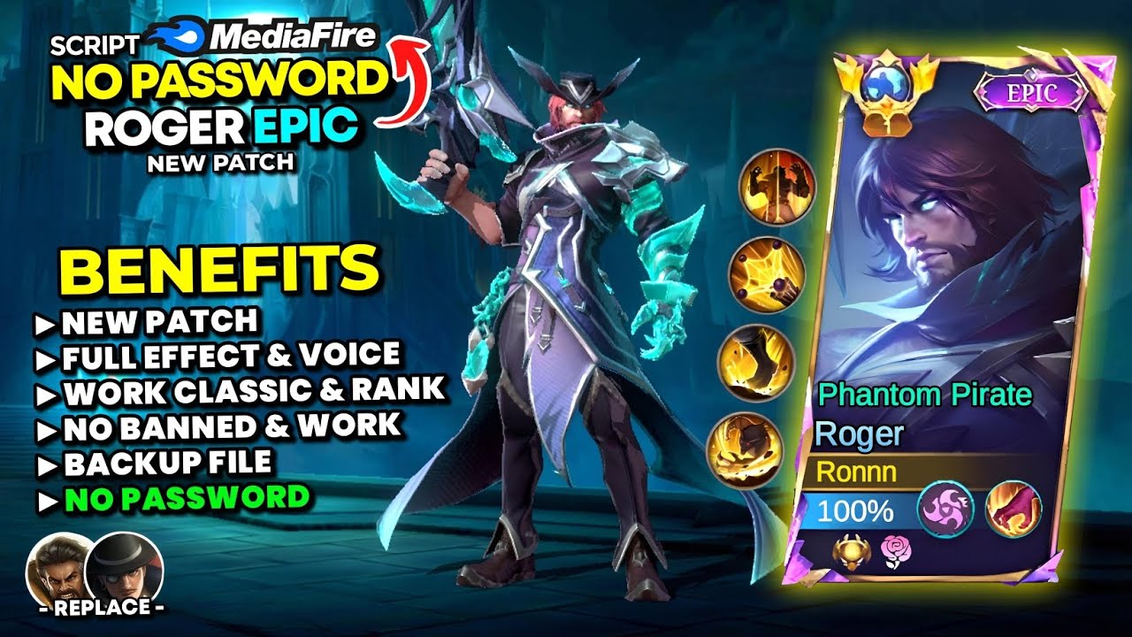 NEW Script Skin Roger Epic Phantom Pirate No Password | Full Effect & Voice - New Patch | MLBB