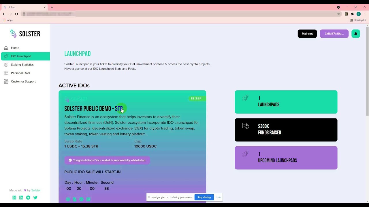 Solster Public IDO Investment Process Demo