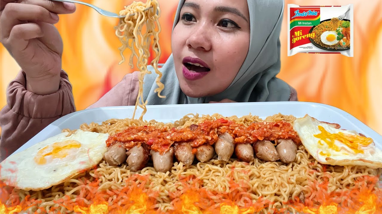 MUKBANG INDOMIE GORENG TELOR CEPLOK+SOSIS SAMBAL GEPREK