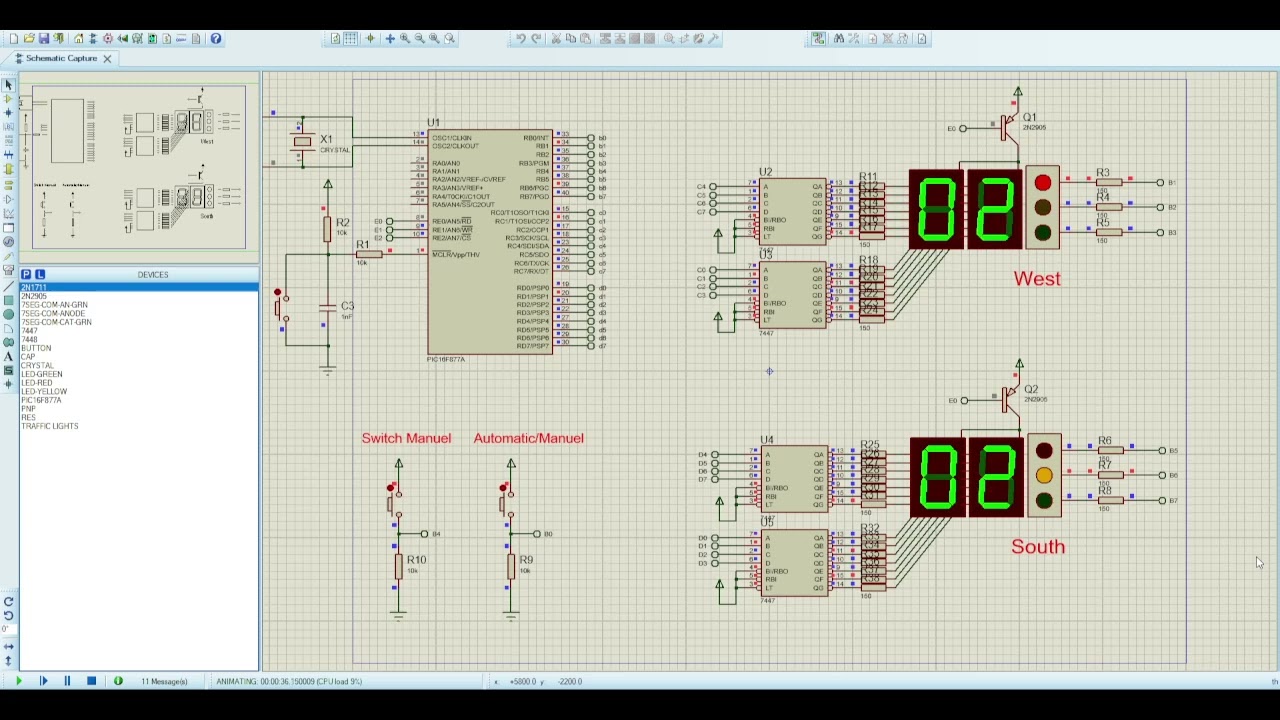 Traffic light With microcontroller Pic (16f877A)