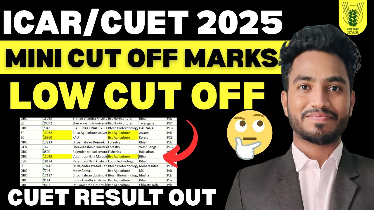 ICAR Cut Off Marks 🔥Low Cut Off Marks🔥CUET Results Out? #icar #cuet