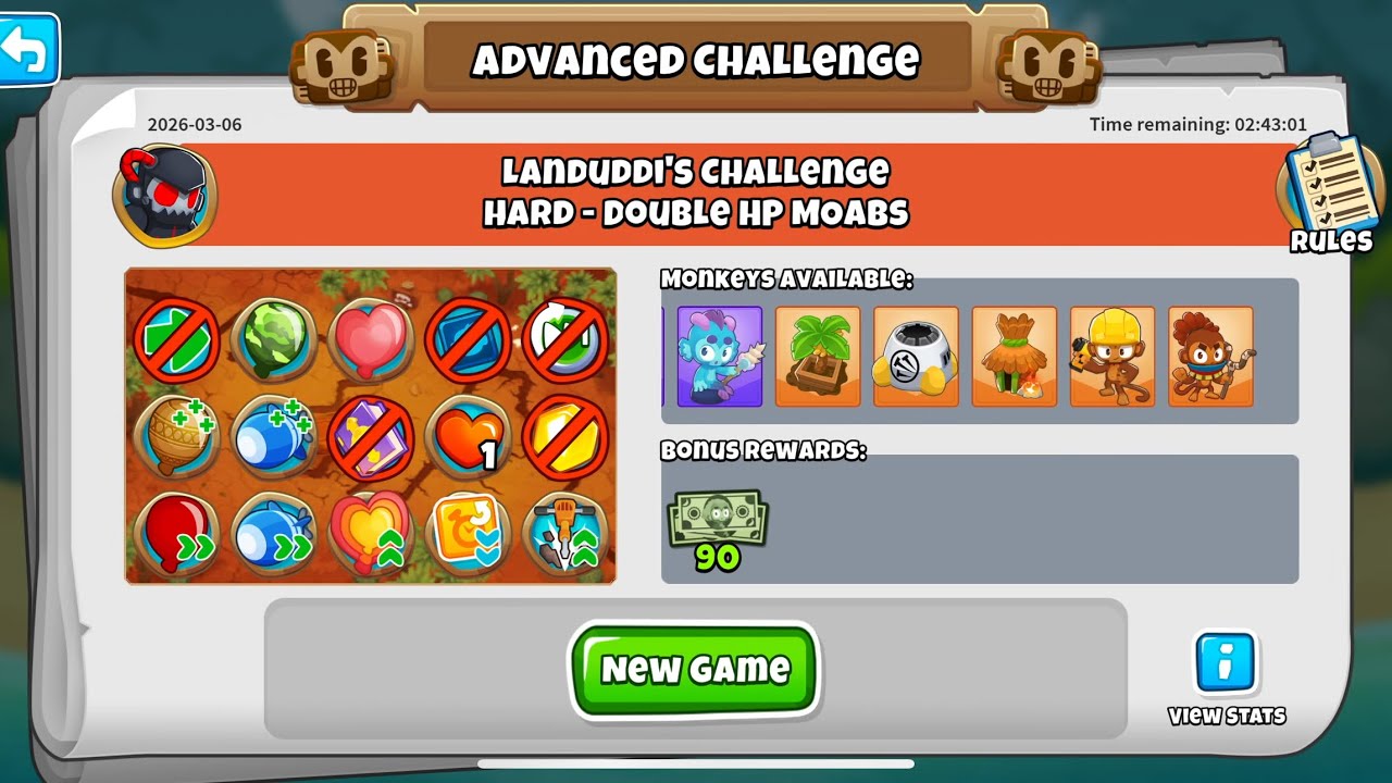 BTD6 ADVANCED CHALLENGE LANDUDDI'S CHALLENGE. HARD - DOUBLE HP MOABS MARCH 6, 2026