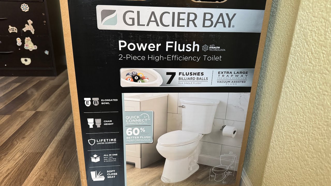 GLACIER BAY Power Flush 2-Piece High-Efficiency Elongated Toilet 1.28 GPF Single Flush 