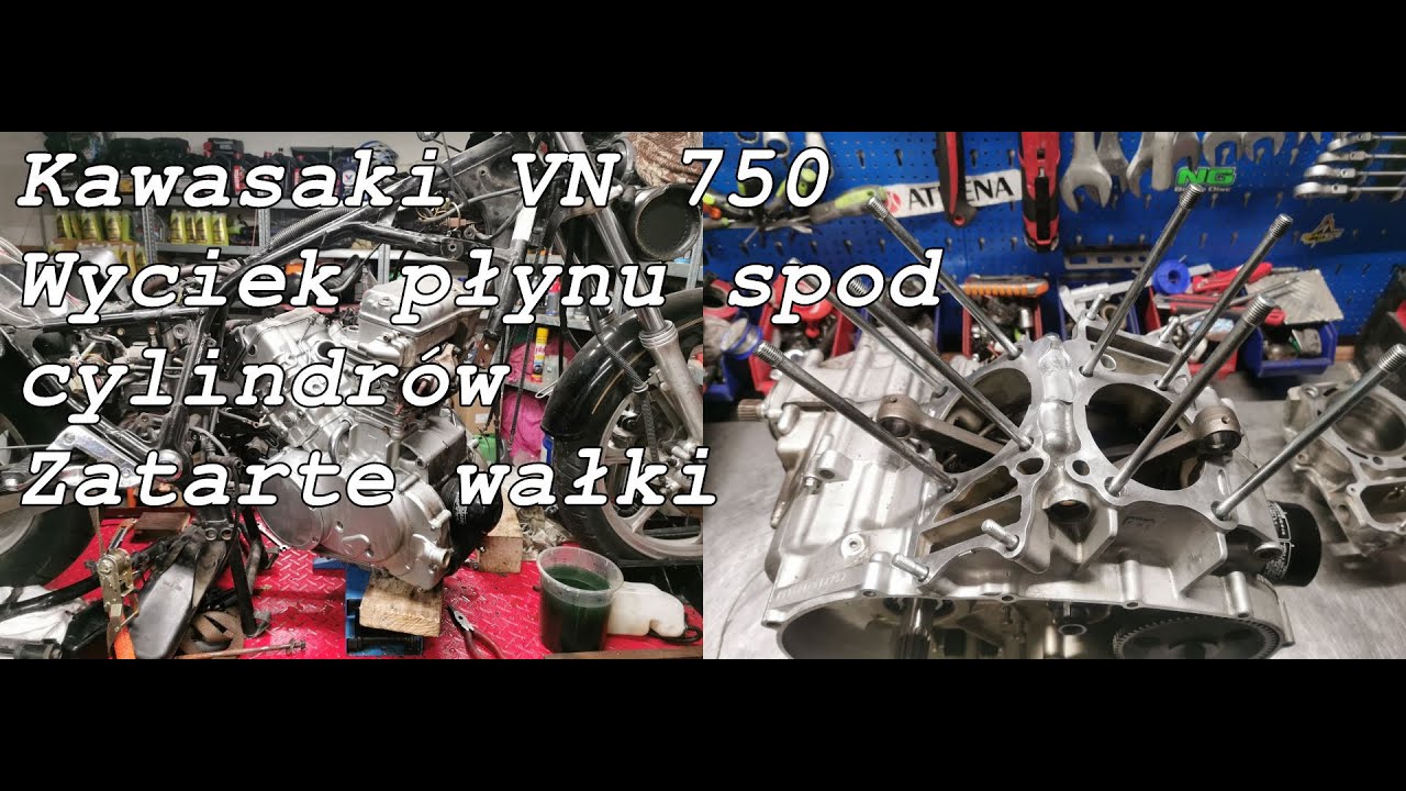 Kawasaki VN750, wyciek płynu spod obu cylindrów, zatarte wałki rozrządu.