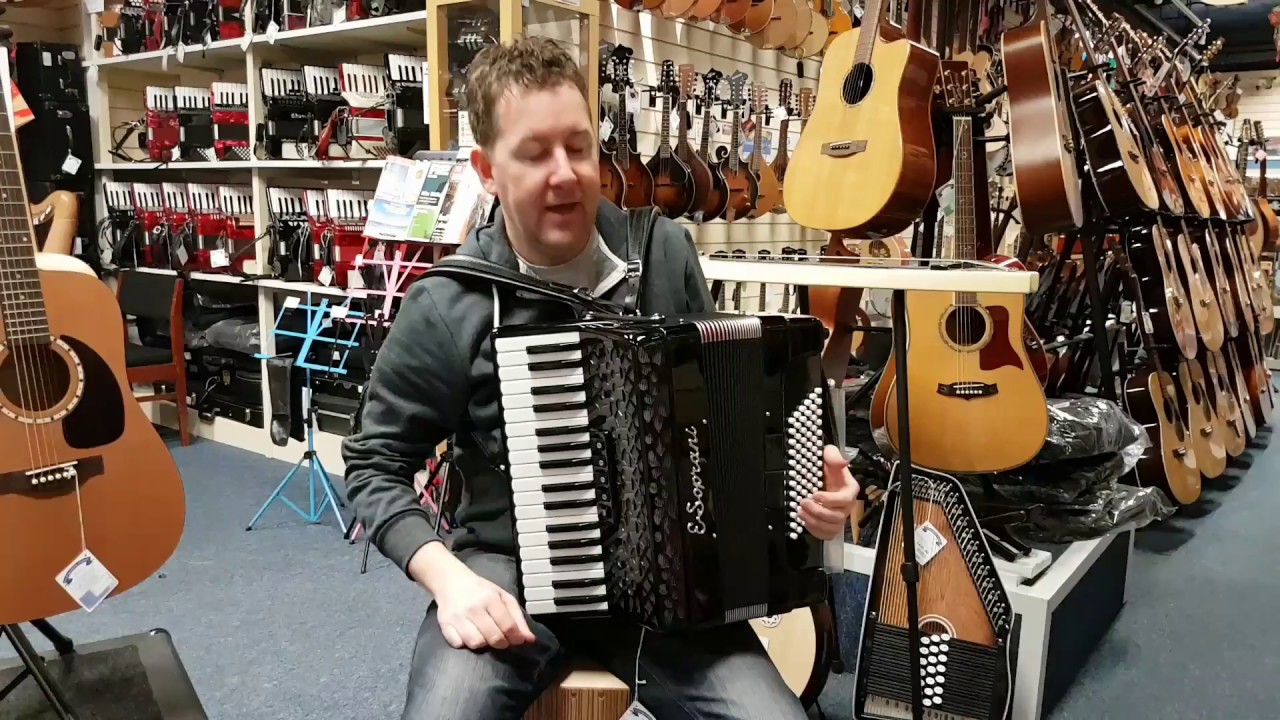 Mark playing an E Soprani 72 Bass Accordion @ Hobgoblin Music Birmingham