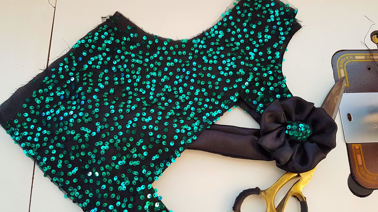 sequin fabric designer blouse gala back neck design cutting and stitching