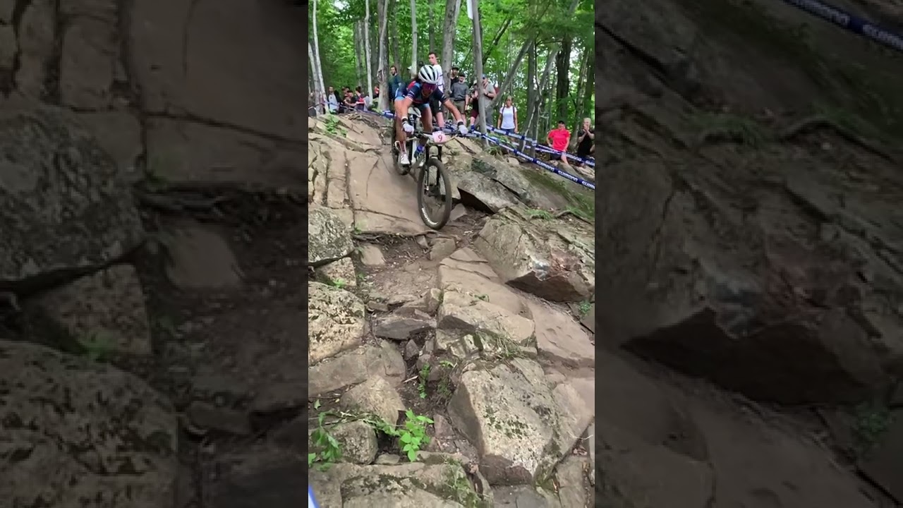 Jolanda Neff going down the rocks in MSA World Cup